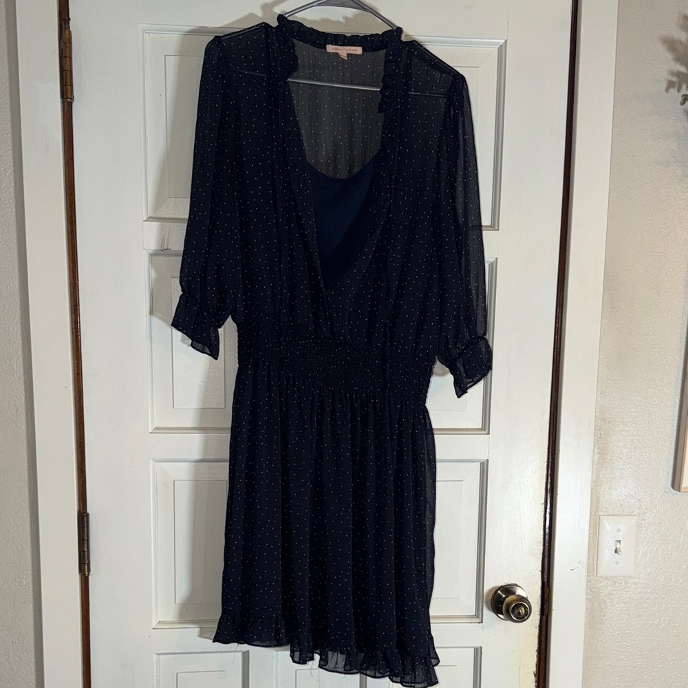 Gibson Latimer Navy Sheer Polka Dot Dress - Picture 4 of 4